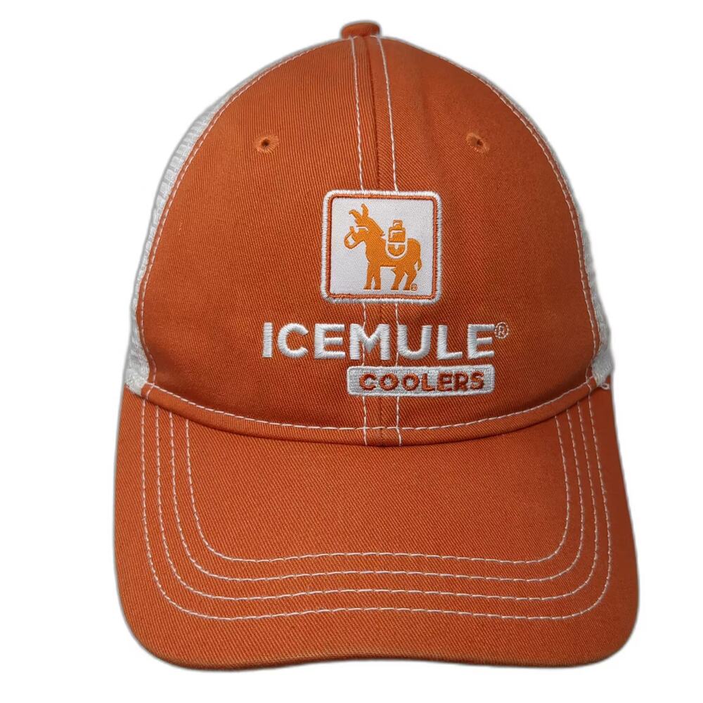 IceMule Baseball Cap Orange White OS Strapback Mesh Embroidered Hat Coolers